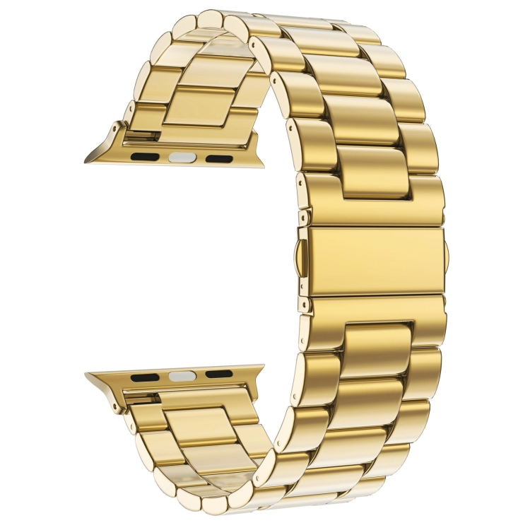 AW0068J_2 For Apple Watch Series 9&8&7 41mm / SE 3&SE 2&6&SE&5&4 40mm / 3&2&1 38mm Fold Buckle 3 Beads Stainless Steel Watch Band(Gold) - Image 1