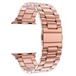 For Apple Watch Series 9&8&7 41mm / SE 3&SE 2&6&SE&5&4 40mm / 3&2&1 38mm Fold Buckle 3 Beads Stainless Steel Watch Band(Rose Gold)