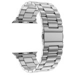 For Apple Watch Series 9&8&7 41mm / SE 3&SE 2&6&SE&5&4 40mm / 3&2&1 38mm Fold Buckle 3 Beads Stainless Steel Watch Band(Silver)