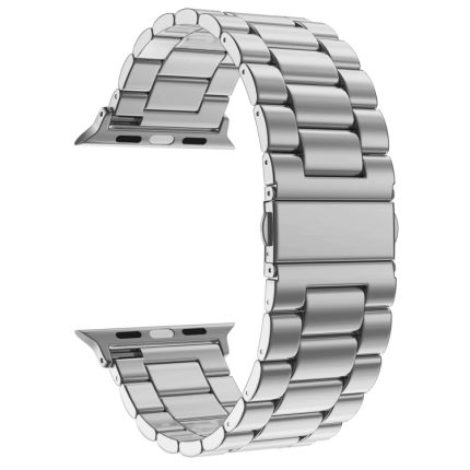 For Apple Watch Series 9&8&7 41mm / SE 3&SE 2&6&SE&5&4 40mm / 3&2&1 38mm Fold Buckle 3 Beads Stainless Steel Watch Band(Silver)