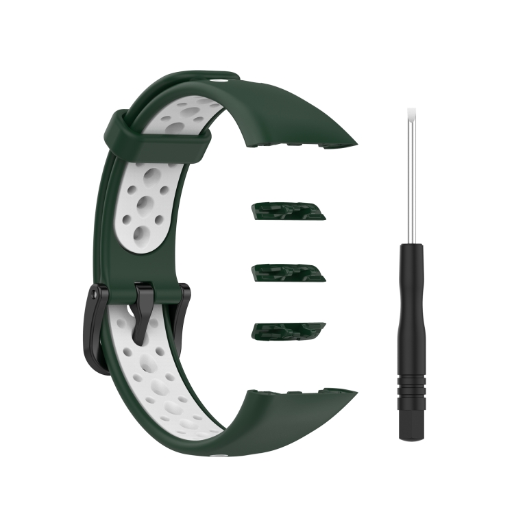 EDA001822401H For Huawei Band 6 / Honor Band 6 Universal Two-color Breathable Silicone Watch Band(Dark Green White - Image 1