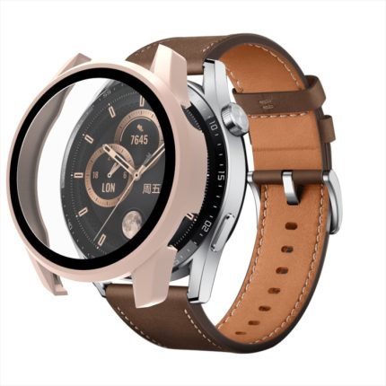 For Huawei Watch GT 3 46mm PC + Tempered Glass Watch Protective Case(Pink)