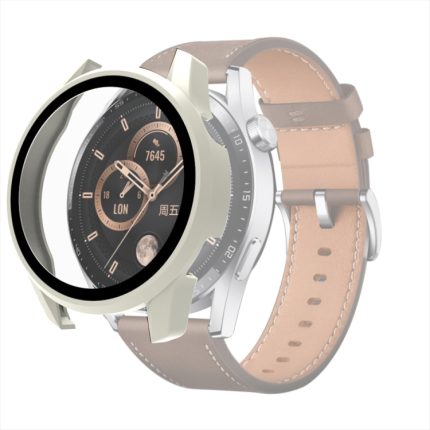 For Huawei Watch GT 3 46mm PC + Tempered Glass Watch Protective Case(Creamy-white)