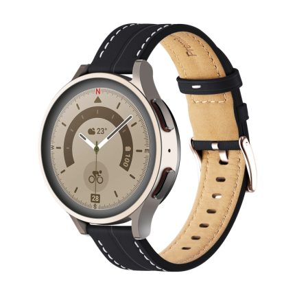 For Realme Watch 3/Amazfit GTR4/4 Pro Universal Grooved Genuine Leather Watch Band(Black)