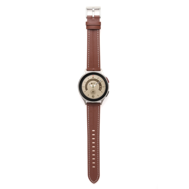 EDA004032402I_1 For Realme Watch 3/Amazfit GTR4/4 Pro Universal Grooved Genuine Leather Watch Band(Brown) - Image 1