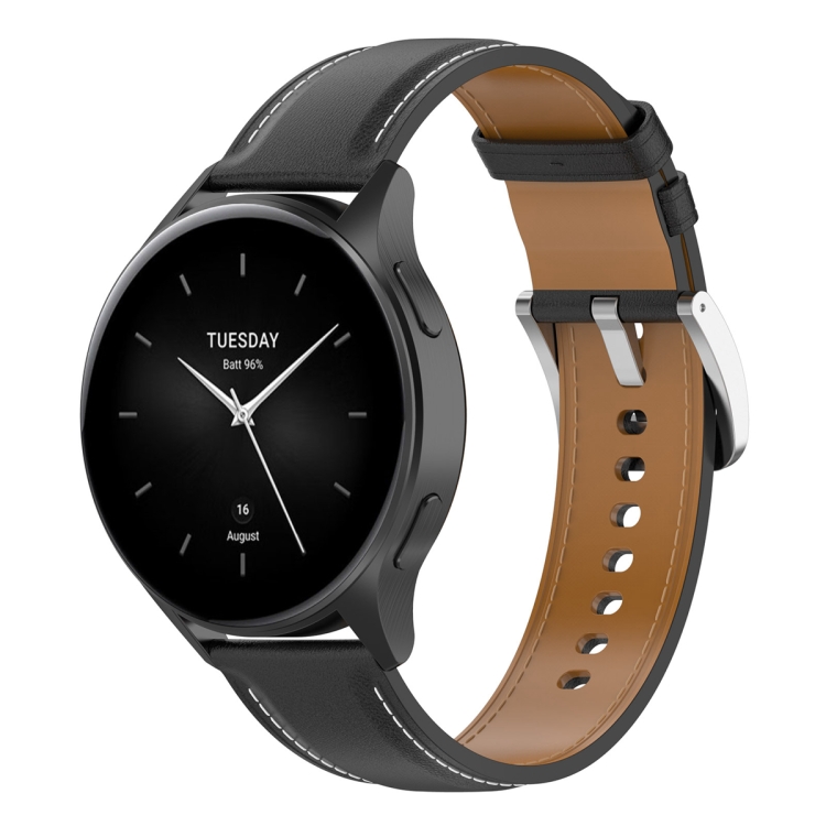 EDA004153301B For Huawei Watch Buds/Xiaomi Watch S2 22mm Genuine Leather Watch Band(Black) - Image 1