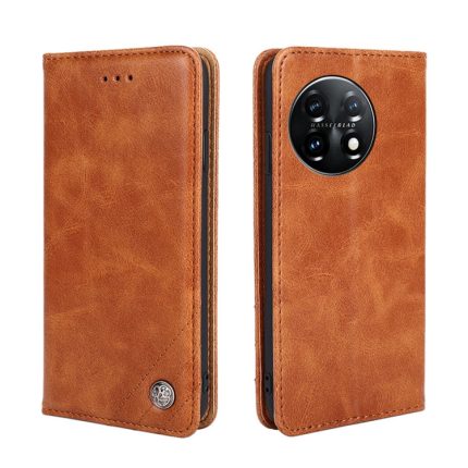 For OnePlus 11 Non-Magnetic Retro Texture Horizontal Flip Leather Case(Brown)