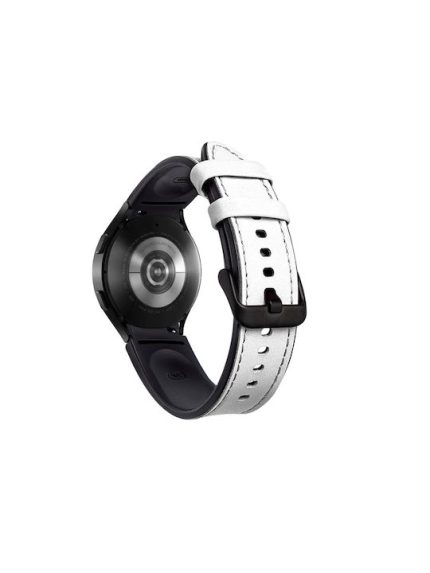 For Samsung Galaxy Watch5 Pro 45mm/5 44mm/5 40mm Silicone + Leather Black Buckle Watch Band(White)