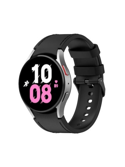 For Samsung Galaxy Watch5 44mm / 40mm Silicone Leather Black Buckle Watch Band, Size:S(Black)