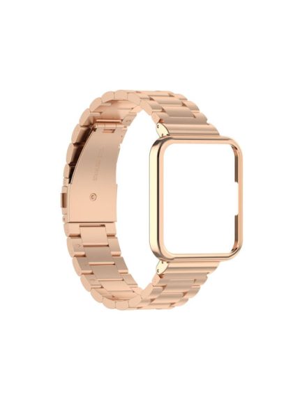 For Xiaomi Redmi Watch 2 Lite / Redmi Watch 2 2 in 1 Three-bead Metal Watch Band with Watch Frame(Rose Gold) (#06-3373)