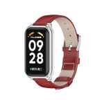 For Redmi Band 2 Mijobs Metal Shell Genuine Leather Watch Band(Red Silver)