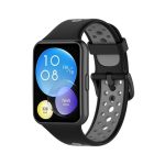 Για Huawei Watch Fit 2 Διχρωμία αναπνεύσιμη ζώνη ρολογιών σιλικόνης (Μαύρο+Γκρι)