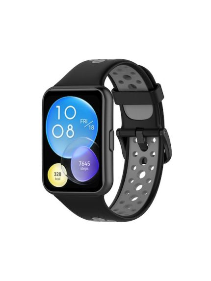 Για Huawei Watch Fit 2 Διχρωμία αναπνεύσιμη ζώνη ρολογιών σιλικόνης (Μαύρο+Γκρι)