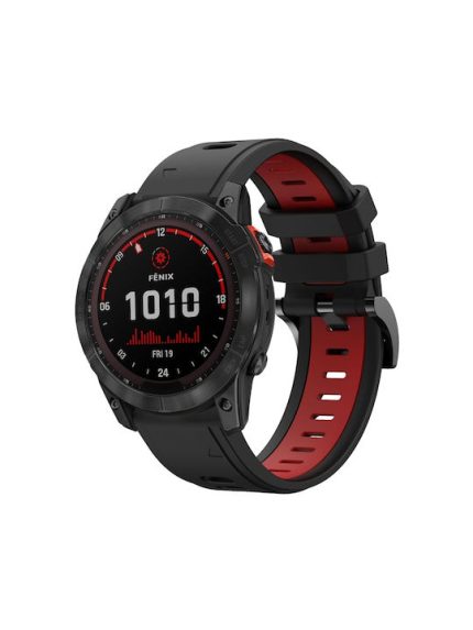 Για Garmin Fenix ​​7X 26mm δίχρωμη αθλητική ζώνη ρολογιών σιλικόνης (Μαύρο+Κόκκινο)  Εφαρμόζεται μοντέλα: κατάλληλο για Garmin Fenix7X, Fenix ​​7X Solar, TACTIX 7/ 7 Pro, TACTIX DELTA, Enduro, VERTIX2, Fenix ​​6X , Fenix ​​6X Pro, Fenix ​​6X Sapphire GPS,