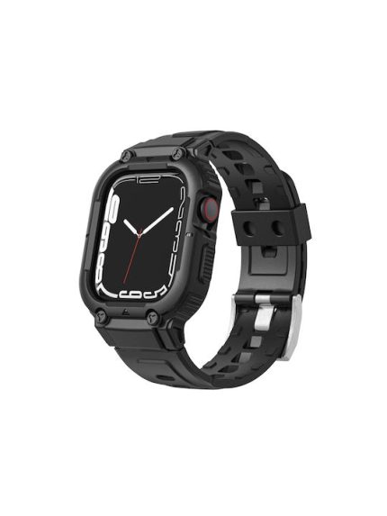 Armor Silicone Watch Band For Apple Watch Series 8&7 45mm / SE 2&6&SE&5&4 44mm / 3&2&1 42mm(Black)