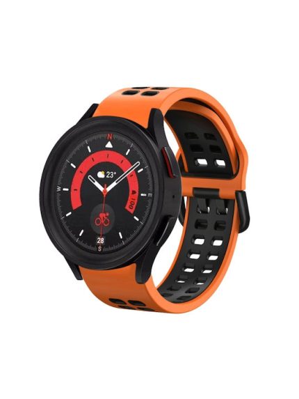 Για Samsung Galaxy Watch 5 40mm 20mm Αναπνεύσιμη ζώνη σιλικόνης δύο χρωμάτων (πορτοκαλί+μαύρο)