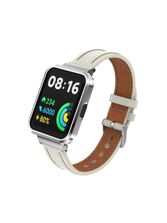 b0a2c0e1-3cf6-4b9c-9af4-38f3ea6ca217_0-1.jpg Για Xiaomi Redmi Watch 2 Γνήσια δερμάτινη μεταλλική θήκη Ενσωματωμένη ζώνη ρολογιού (Ζεστή λευκή+ασημί θήκη) - Image 1
