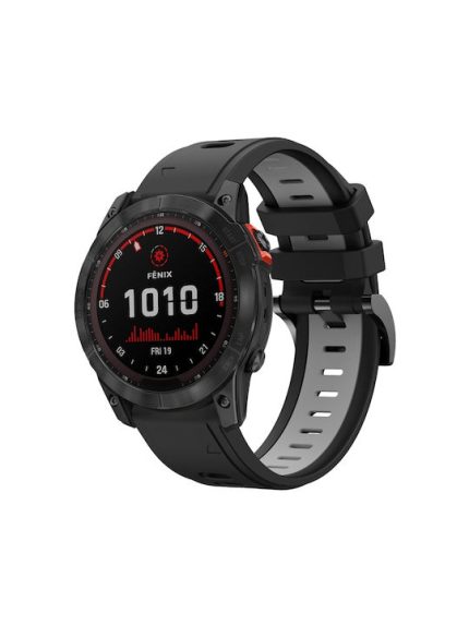 Για Garmin Fenix ​​7X 26mm δίχρωμη αθλητική ζώνη ρολογιών σιλικόνης (Μαύρο+Γκρι)  Εφαρμόζεται μοντέλα: κατάλληλο για Garmin Fenix7X, Fenix ​​7X Solar, TACTIX 7/ 7 Pro, TACTIX DELTA, Enduro, VERTIX2, Fenix ​​6X , Fenix ​​6X Pro, Fenix ​​6X Sapphire GPS, Fe