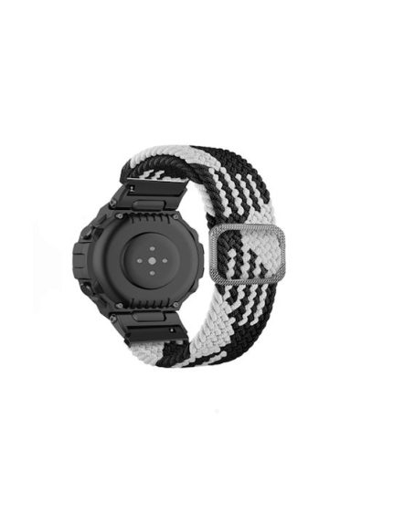 For Amazfit T-Rex / T-Rex Pro / Ares Adjustable Buckle Braided Nylon Watch Band (Black + White)
