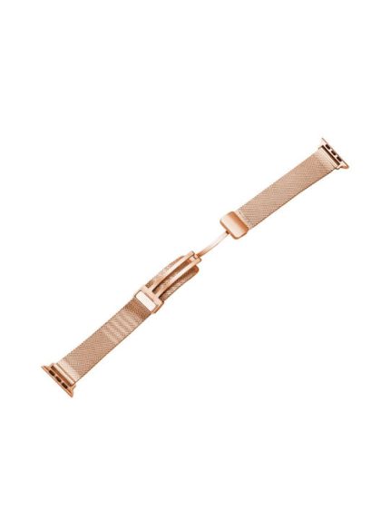 Milan Fold Buckle Metal Band Watch For Apple Watch Ultra 49mm / Series 8&7 45mm / SE 2&6&SE&5&4 44mm / 3&2&1 42mm (Rose Gold)