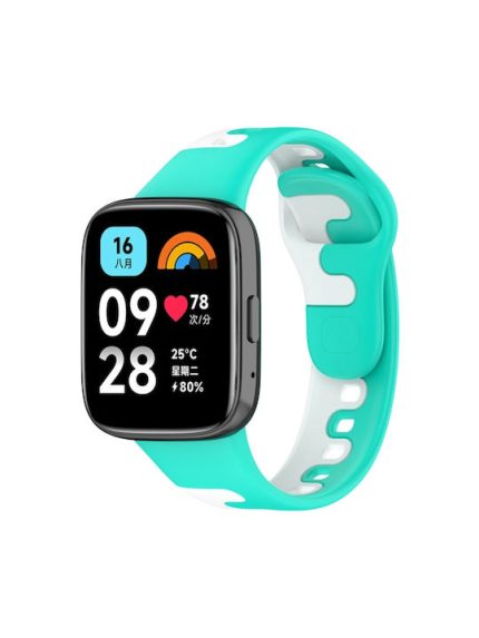 For Redmi Watch 3 Active Stitching Band σιλικόνης δύο χρωμάτων (ΛΕΥΚΟ+ΚΥΑΝΟ)