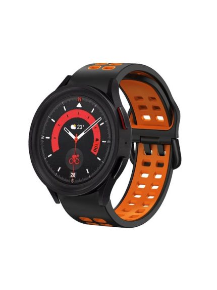 Για Samsung Galaxy Watch 5 40mm 20mm λουράκι ρολογιών σιλικόνης δύο χρωμάτων (ΠΟΡΤΟΚΑΛΟ+ΜΑΥΡΟ)