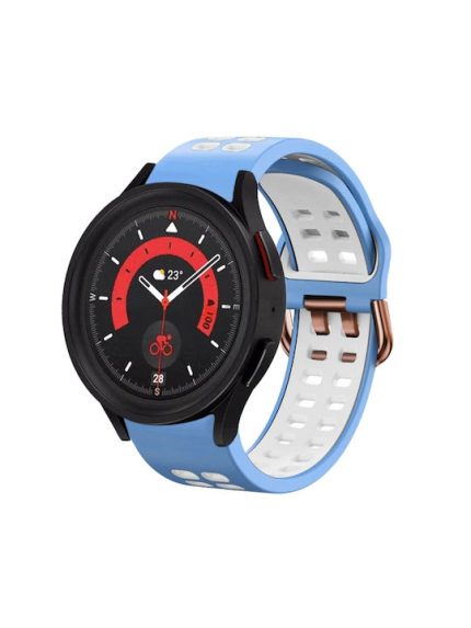 Για Samsung Galaxy Watch 5 40mm 20mm  λουράκι ρολογιού σιλικόνης δύο χρωμάτων(ΓΑΛΑΖΙΟ+ΛΕΥΚΟ)