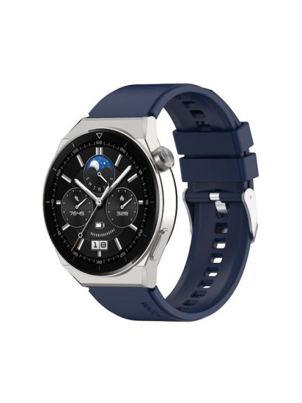 Για Huawei Watch GT 42mm/46mm / GT2 Προεξέχουσα κεφαλή 46mm 22mm με λουρί σιλικόνης Ασημί αγκράφα (Μπλε)