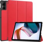 For Xiaomi Redmi Pad SE Custer Pure Color 3-Fold Holder Leather Tablet Case (Red)