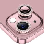 ENKAY Glitter Rear Lens Aluminium Alloy Tempered Glass Film For iPhone 14 / 14 Plus(Pink)