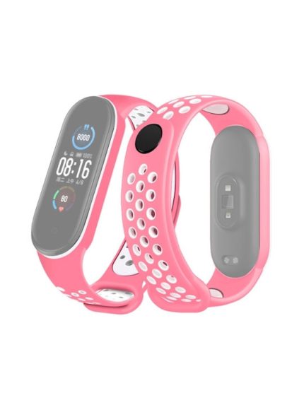 For Xiaomi Mi Band 6 (CA8856) Breathable Silicone Watch Band with Holes (ΑΣΠΡΟ+ΡΟΖ)