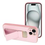 ΔΕΡΜΑΤΙΝΗ Θήκη Kickstand για IPHONE 15 ροζ
