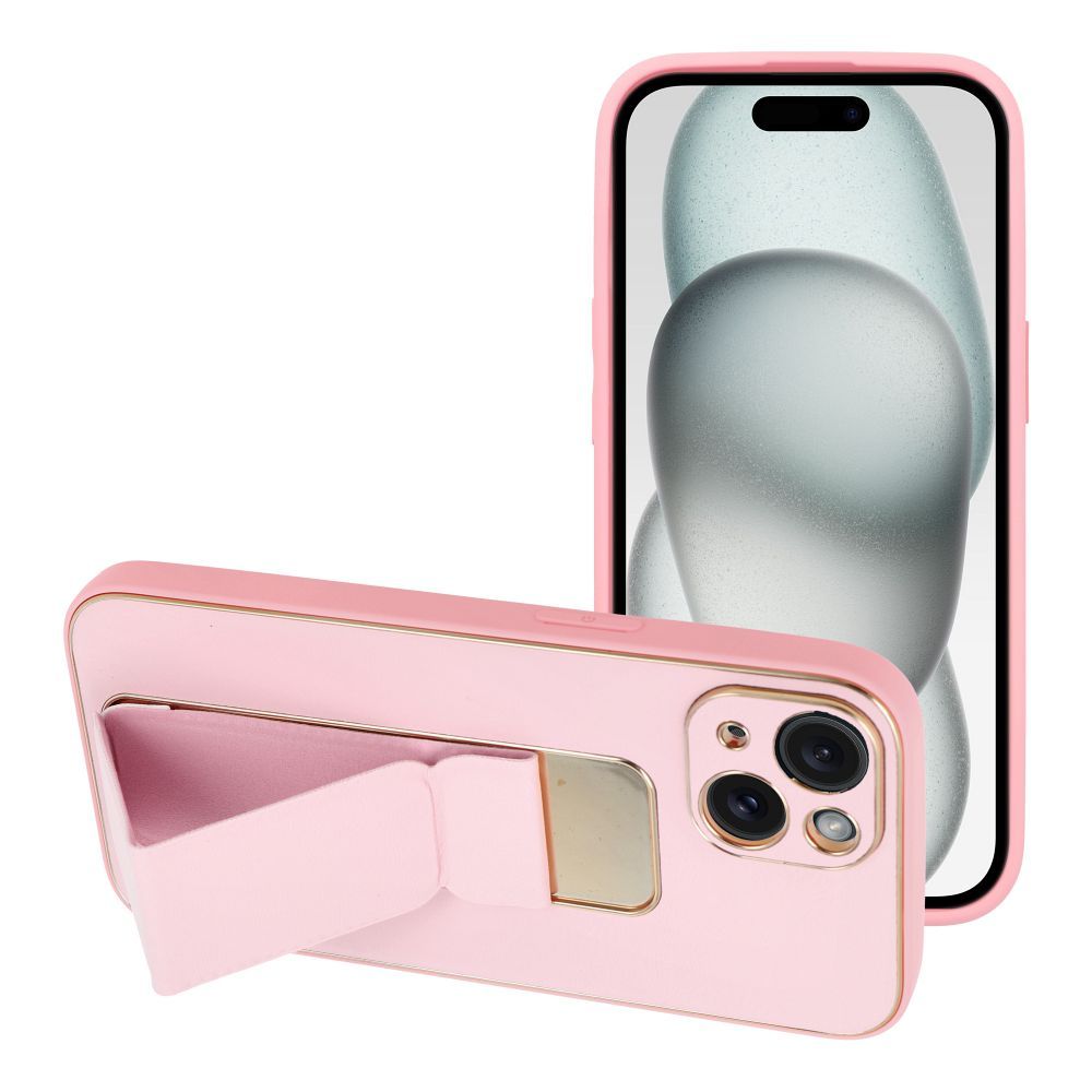 d7bde707c63ec176977cece4a2ce010d ΔΕΡΜΑΤΙΝΗ Θήκη Kickstand για IPHONE 15 ροζ - Image 1