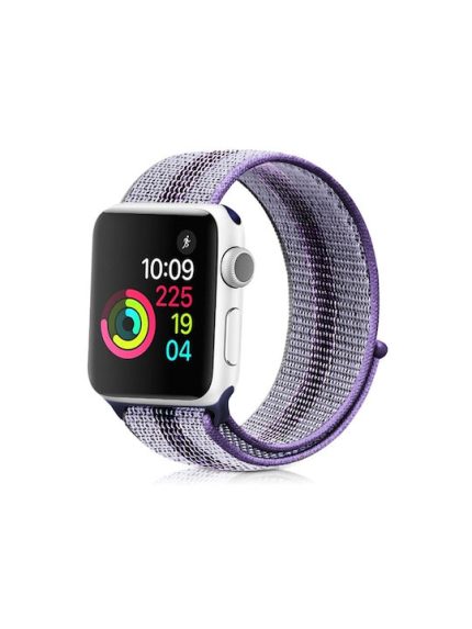 Για Apple Watch Ultra 49mm / Series 8&7 45mm / SE 2&6&SE&5&4 44mm / 3&2&1 42mm Nylon Loop Watch Band (Striped Blue)