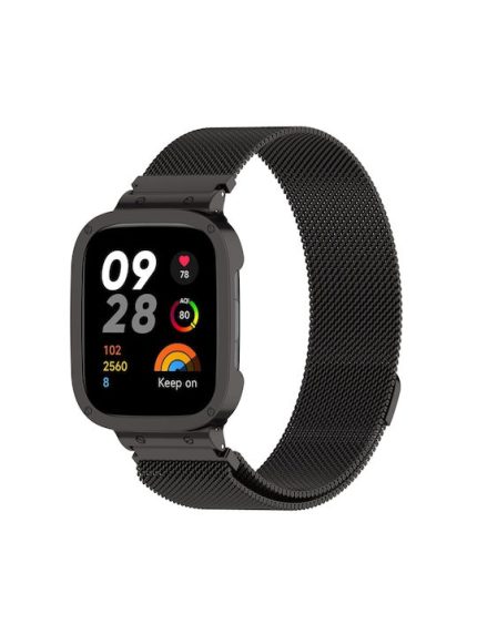Για Xiaomi Redmi Watch 3  2 in 1 Milan Metal Watch Band με πλαίσιο ρολογιού (Μαύρο)