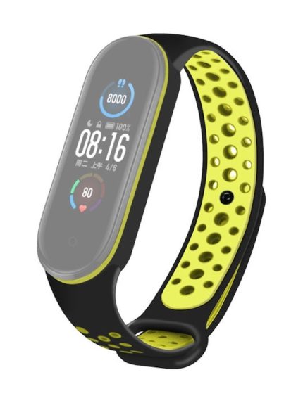 Για Xiaomi Mi Band 5 Διχρωμία σιλικόνης αναπνεύσιμη ζώνη ρολογιών (Black Lime)