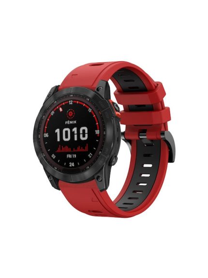 Για Garmin Fenix ​​7X 26mm Δίχρωμη Αθλητική ζώνη ρολογιών σιλικόνης (Κόκκινο+Μαύρο)  Εφαρμόζεται μοντέλα: κατάλληλο για Garmin Fenix7X, Fenix ​​7X Solar, TACTIX 7/ 7 Pro, TACTIX DELTA, Enduro, VERTIX2, Fenix ​​6X , Fenix ​​6X Pro, Fenix ​​6X Sapphire GPS,