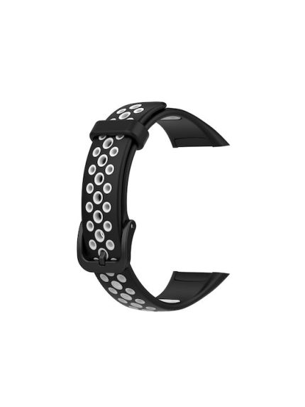 Για Huawei Band 6 / Honor Band 6 Universal δίχρωμη αναπνεύσιμη ζώνη ρολογιών σιλικόνης (μαύρο λευκό)