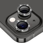 ENKAY Glitter Rear Lens Aluminium Alloy Tempered Glass Film For iPhone 14 / 14 Plus(Black)