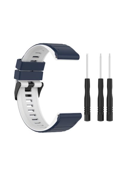 For Garmin Fenix 7 22mm Two-color Silicone Watch Band  ( Blue / White)