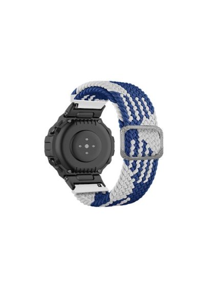 For Amazfit T-Rex / T-Rex Pro / Ares Adjustable Buckle Braided Nylon Watch Band (Blue + White)