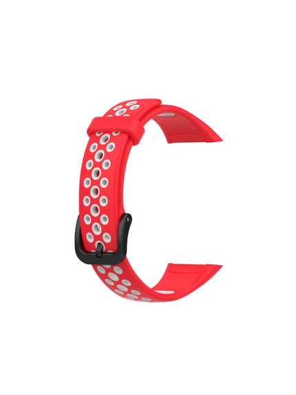 Για Huawei Band 6 / Honor Band 6 Universal δίχρωμη αναπνέουσα ζώνη σιλικόνης (κόκκινο λευκό)