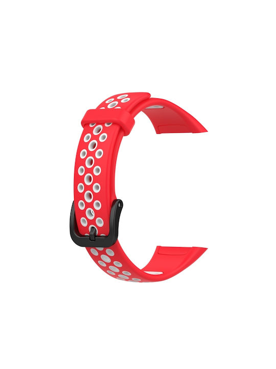 e9b3c3b1-cbe7-4c4a-b4ee-45d38c2e5ccb_0.jpg Για Huawei Band 6 / Honor Band 6 Universal δίχρωμη αναπνέουσα ζώνη σιλικόνης (κόκκινο λευκό) - Image 1