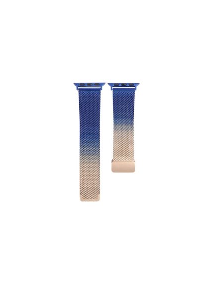 Milan Fold Buckle Metal Band Watch For Apple Watch Ultra 49mm / Series 8&7 45mm / SE 2&6&SE&5&4 44mm / 3&2&1 42mm (Gold Blue)