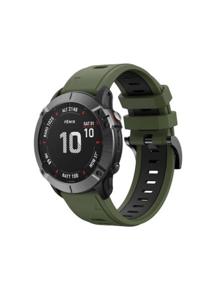 For Garmin Fenix 6X 26mm Two-Color Sports Silicone Watch Band (ΠΡΑΣΙΝΟ + ΜΑΥΡΟ)