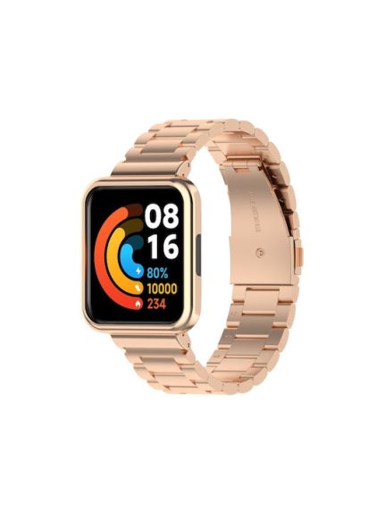 Three-bead Steel Watch Band for Xiaomi Redmi Watch 2 Lite International Version (Rose Gold)