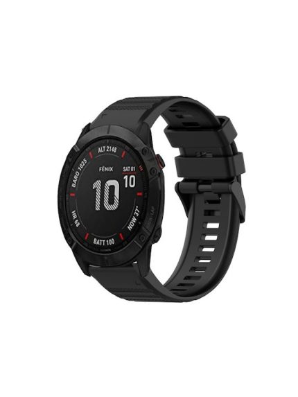 For Garmin Fenix 6X 26mm Horizontal Texture Silicone Watch Band with Removal Tool(Black)