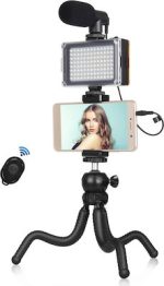 PULUZ 4 σε 1 Vlogging Live Mini Octopus Bracket Kit + Studio Light + Μικρόφωνο + Κιτ σφιγκτήρα τηλεφώνου (Μαύρο)