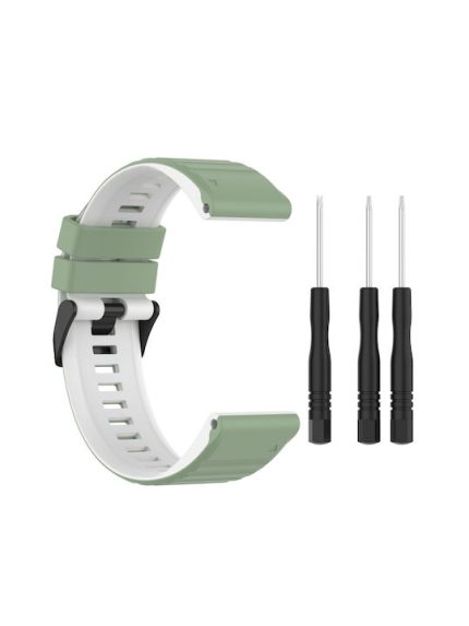 For Garmin Fenix 7 26mm Two-color Silicone Watch Band  ( Green / White)