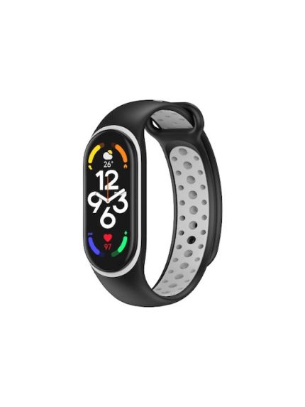 For Xiaomi Mi Band 7 Two-color Silicone Watch Band(White Border + Black + Gray)
